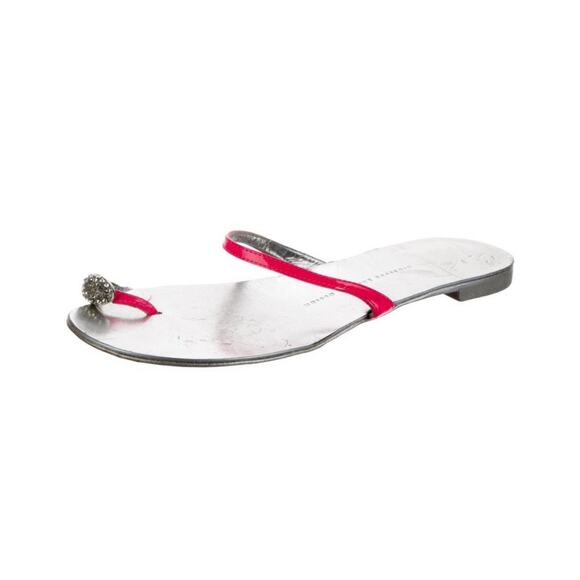 Giuseppe Zanotti Pink Rhinestone Toe Strap Flat Leather Sandal US 8 - Picture 1 of 5